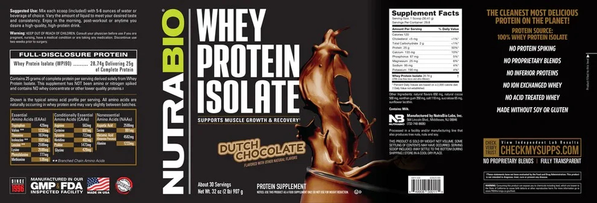Whey Protein Isolate, Whey Protein Powder Supplement, 2Lb Dutch Chocolate