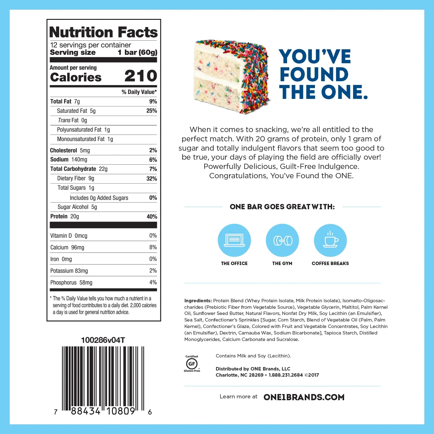 ONE Protein Supplement Bar, Birthday Cake, 20G Protein, 12 Count