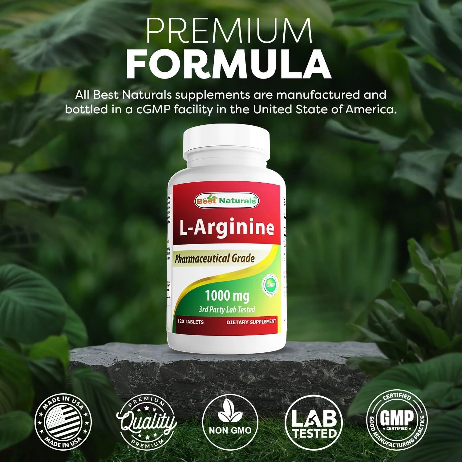 L-Arginine 1000 Mg Tablets, Nitric Oxide Booster, Heart Health, 120 Count, Gluten-Free