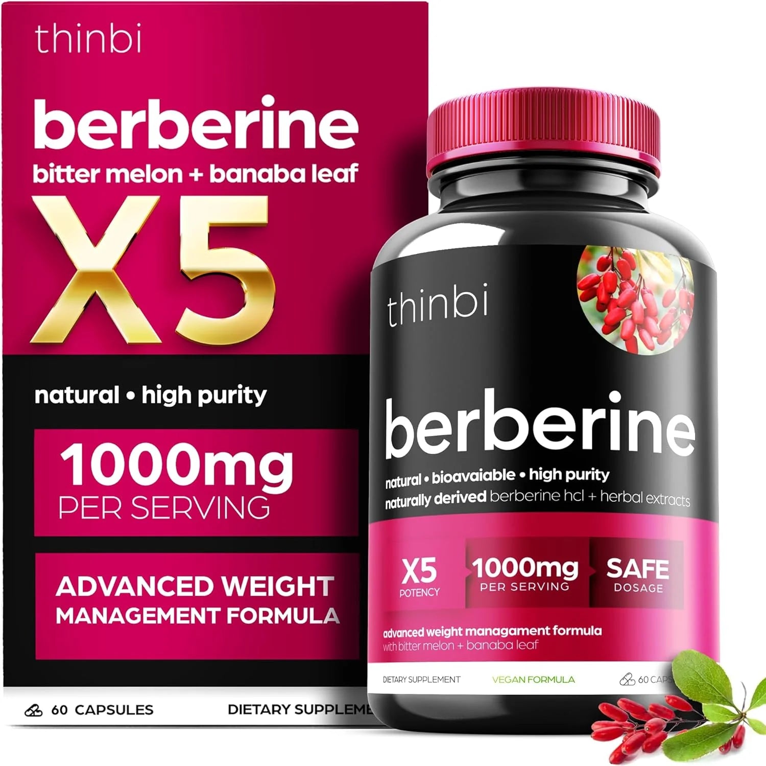 Berberine Supplement 1000Mg Weight Management, 60 Capsules
