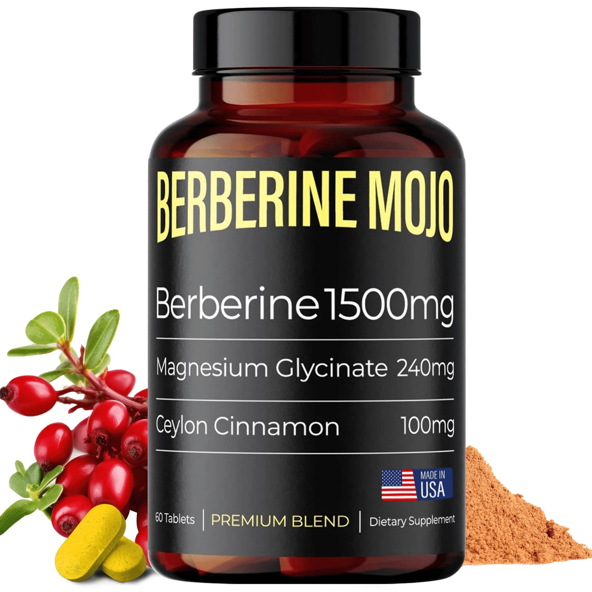 Berberine 1500Mg Supplement with Magnesium Glycinate and Ceylon Cinnamon. Weight Management & Immunity Booster for Women & Men. High Potency & Absorption. Premium Blend -