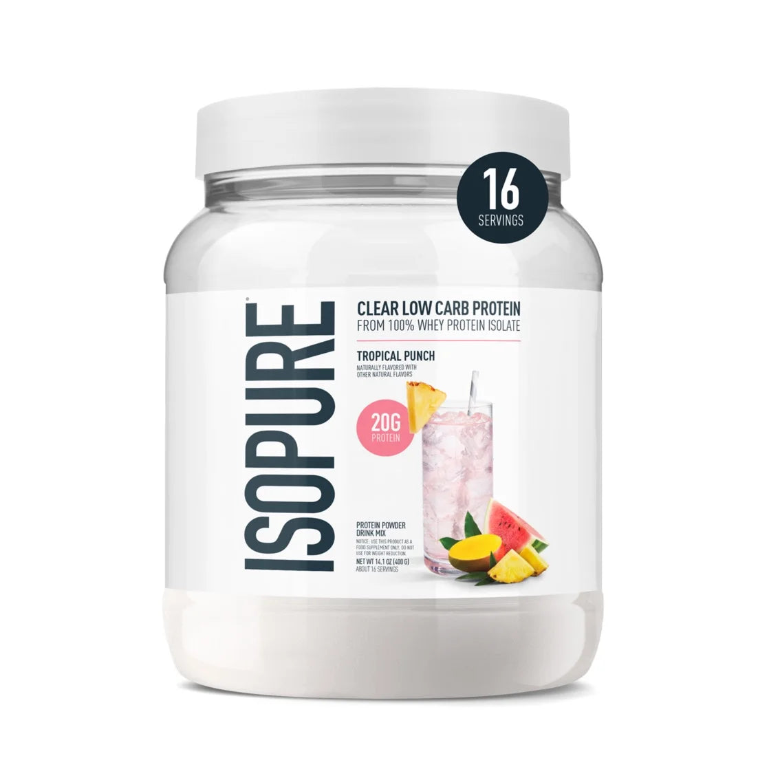 Clear Low Carb 100% Whey Protein Isolate Powder, Tropical Punch, 20G Protein, about 16 Servings