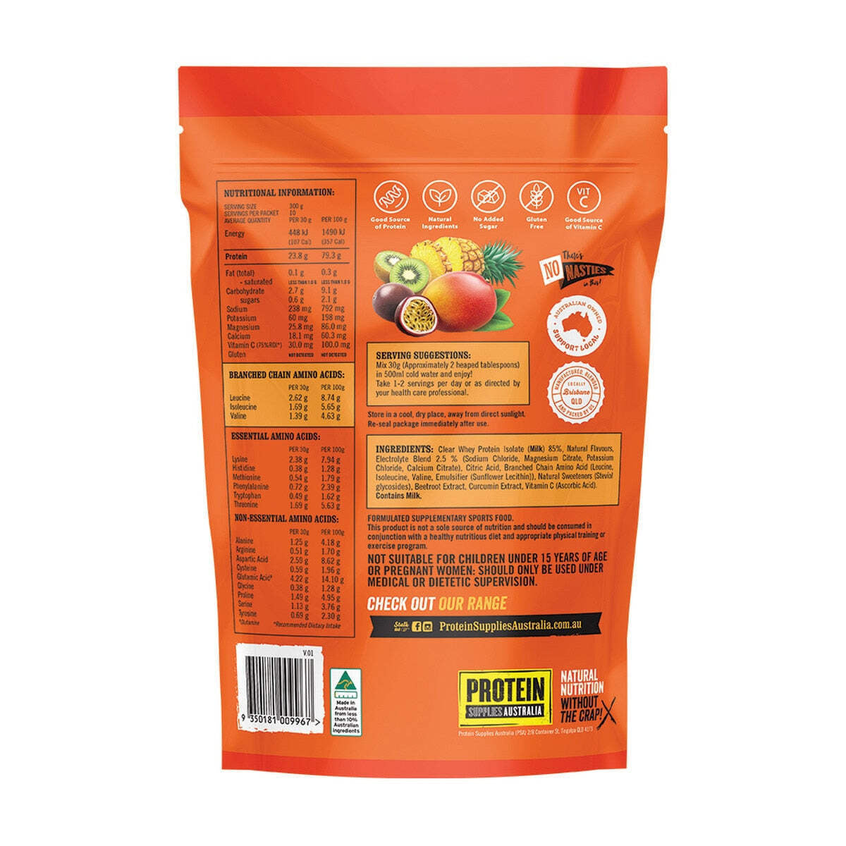 Protein Supplies Australia Protein Water (Contains Electrolytes + Bcaas) Tropica