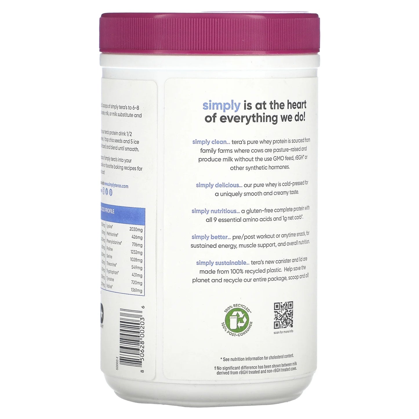 Rbgh Free Whey Protein Powder, Plain, 22G Protein, 0.75 Lb