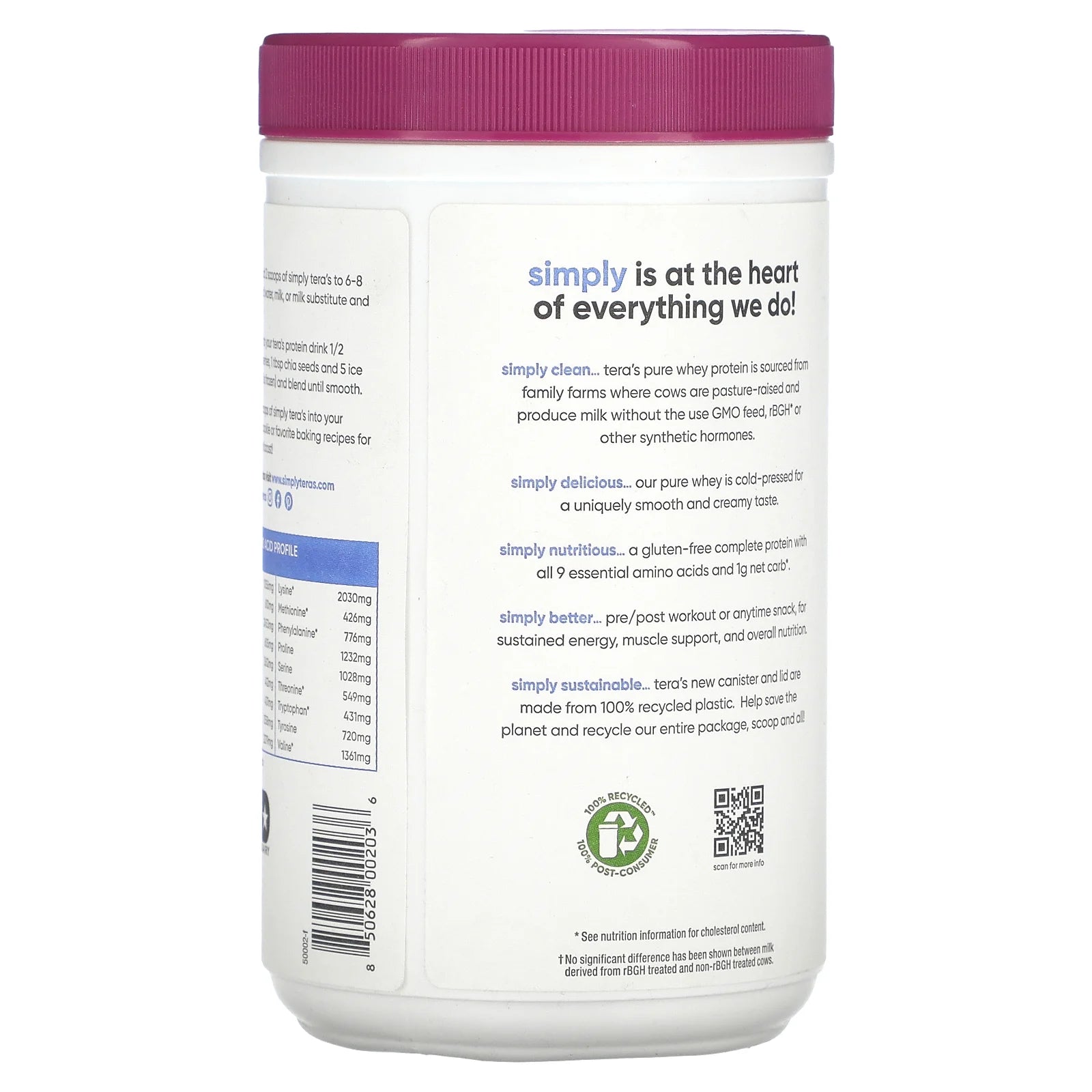 Rbgh Free Whey Protein Powder, Plain, 22G Protein, 0.75 Lb