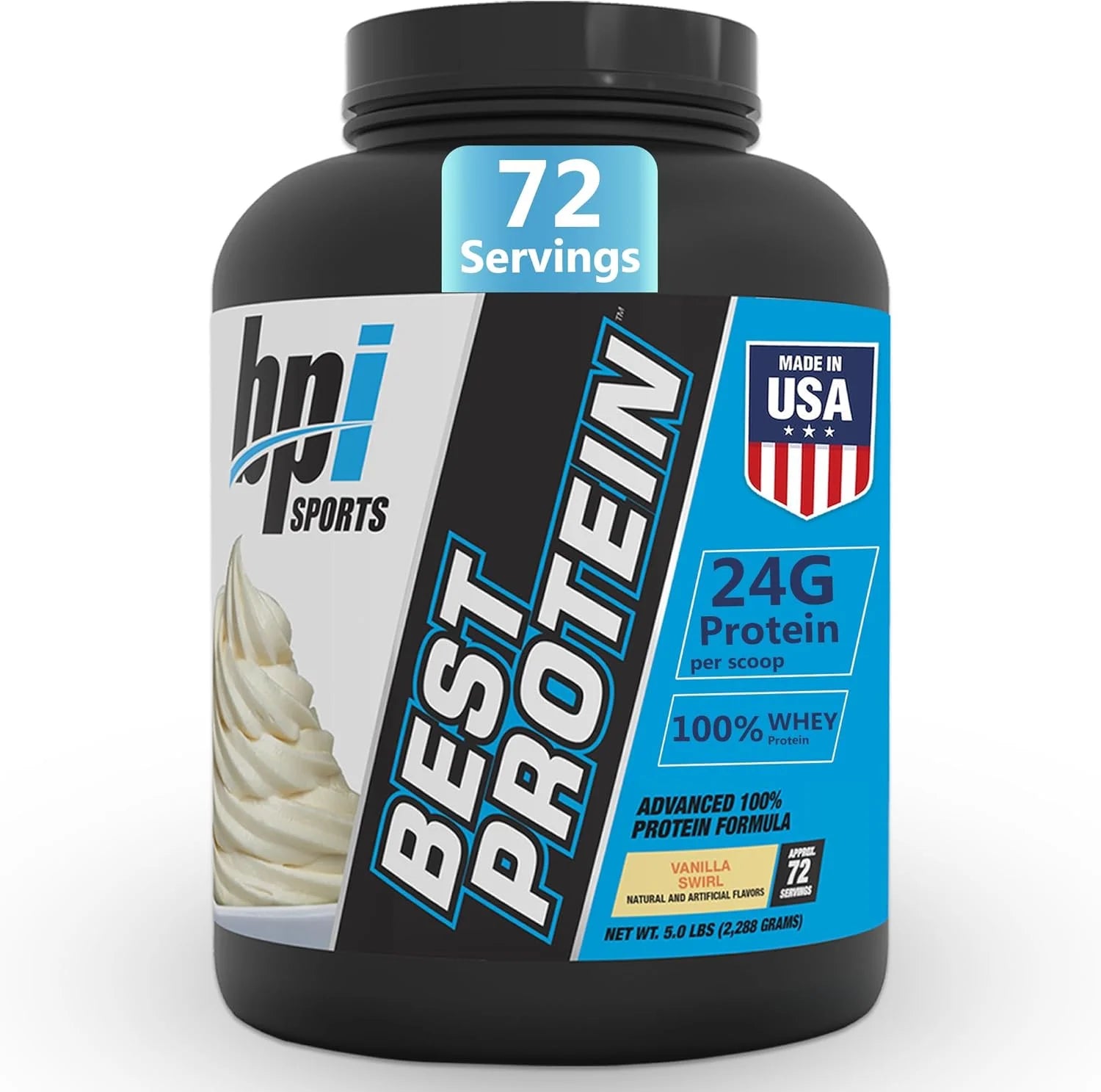 Best Protein Powder, 100% Whey Blend for Muscle Growth & Recovery, Vanilla Swirl, 5 Lbs (72 Servings)