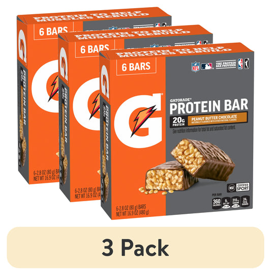 (3 Pack)  Protein Bars, Peanut Butter Chocolate, 20G Protein, 6 Bars