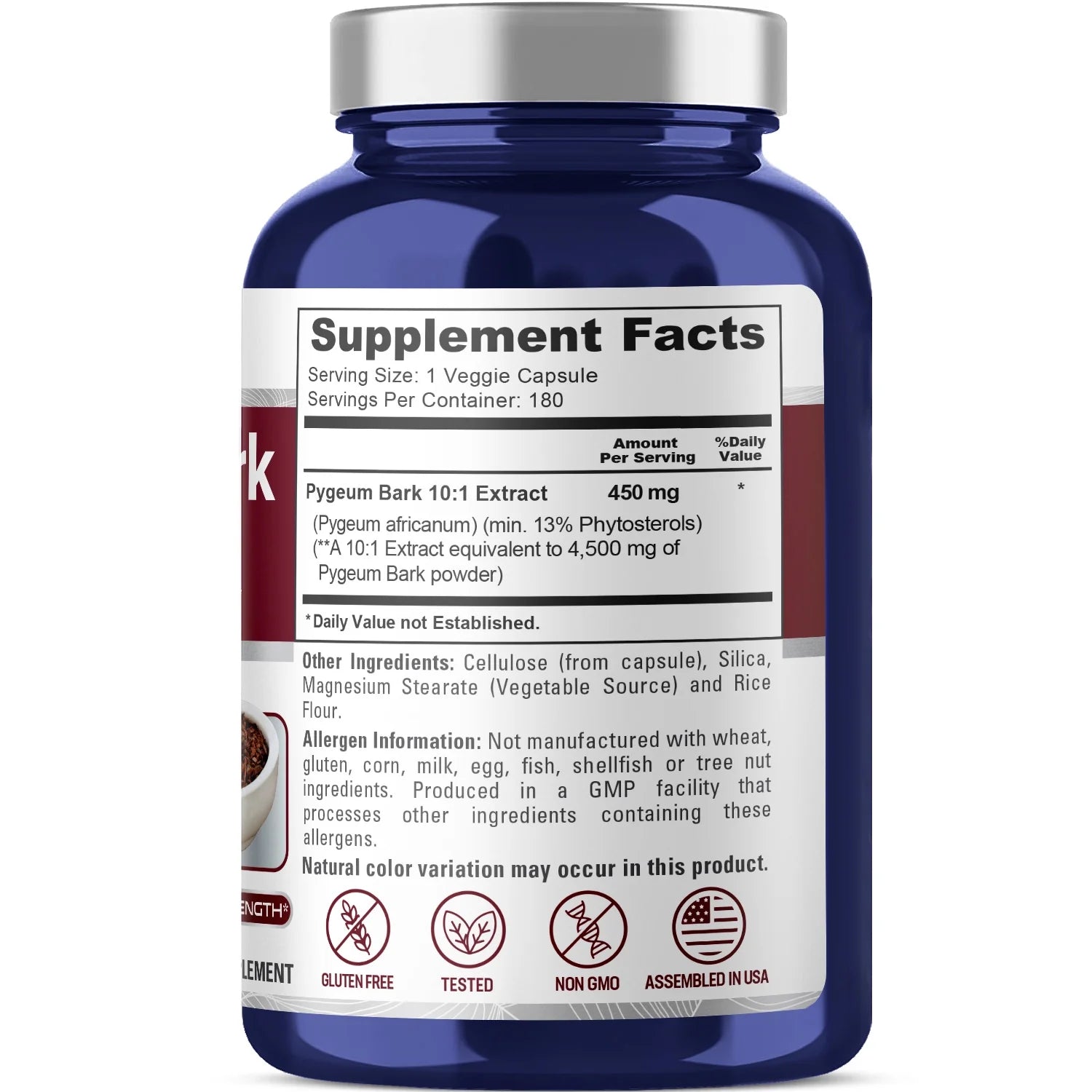 Pygeum Bark 4500Mg 180 Veggie Capsules, Non-Gmo and Gluten-Free, Dietary Supplement for Unisex Adult Health & Wellness