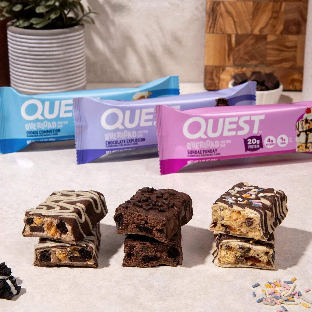 Quest Overload 20G Protein Bar, Chocolate Explosion Flavor, High Protein, Low Sugar, 4 Count