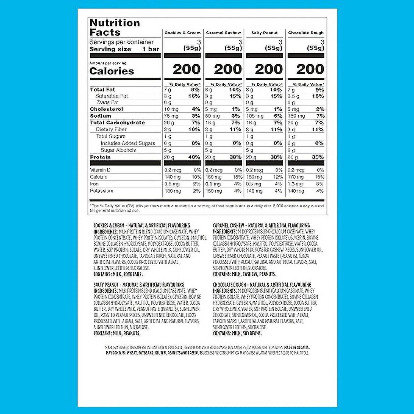 Protein Bars Variety Pack - Protein Snacks with 20G of High Protein - Chocolate Protein Bar with 1G of Total Sugars - 5 Flavors - 10 Pack