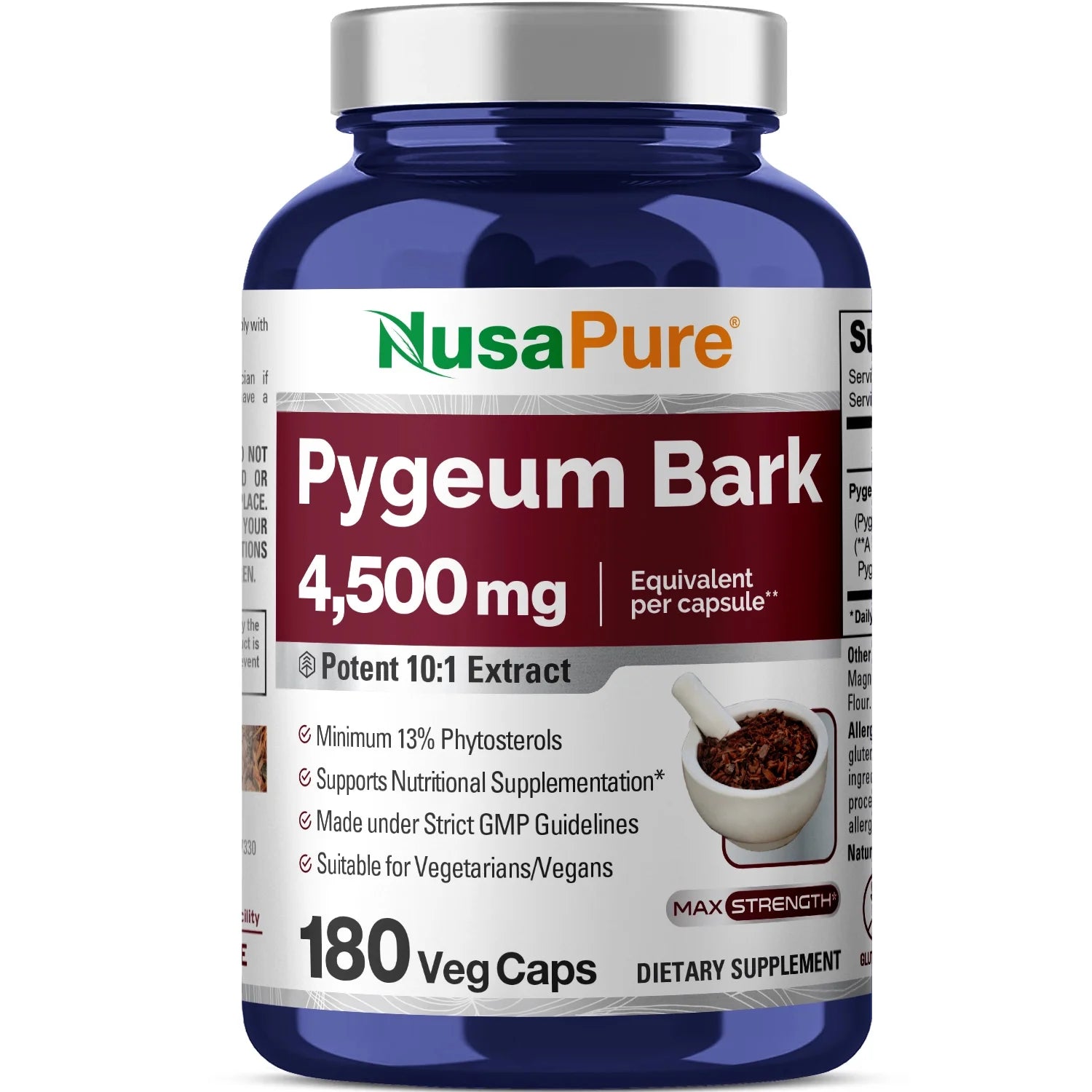 Pygeum Bark 4500Mg 180 Veggie Capsules, Non-Gmo and Gluten-Free, Dietary Supplement for Unisex Adult Health & Wellness