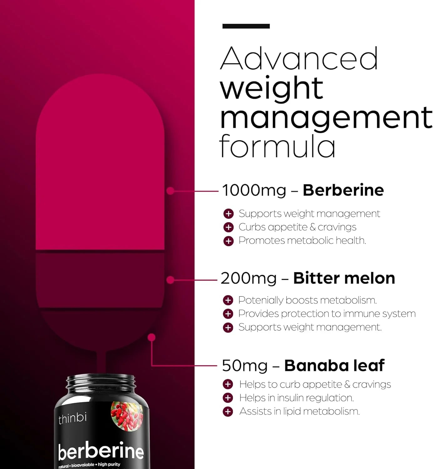 Berberine Supplement 1000Mg Weight Management, 60 Capsules