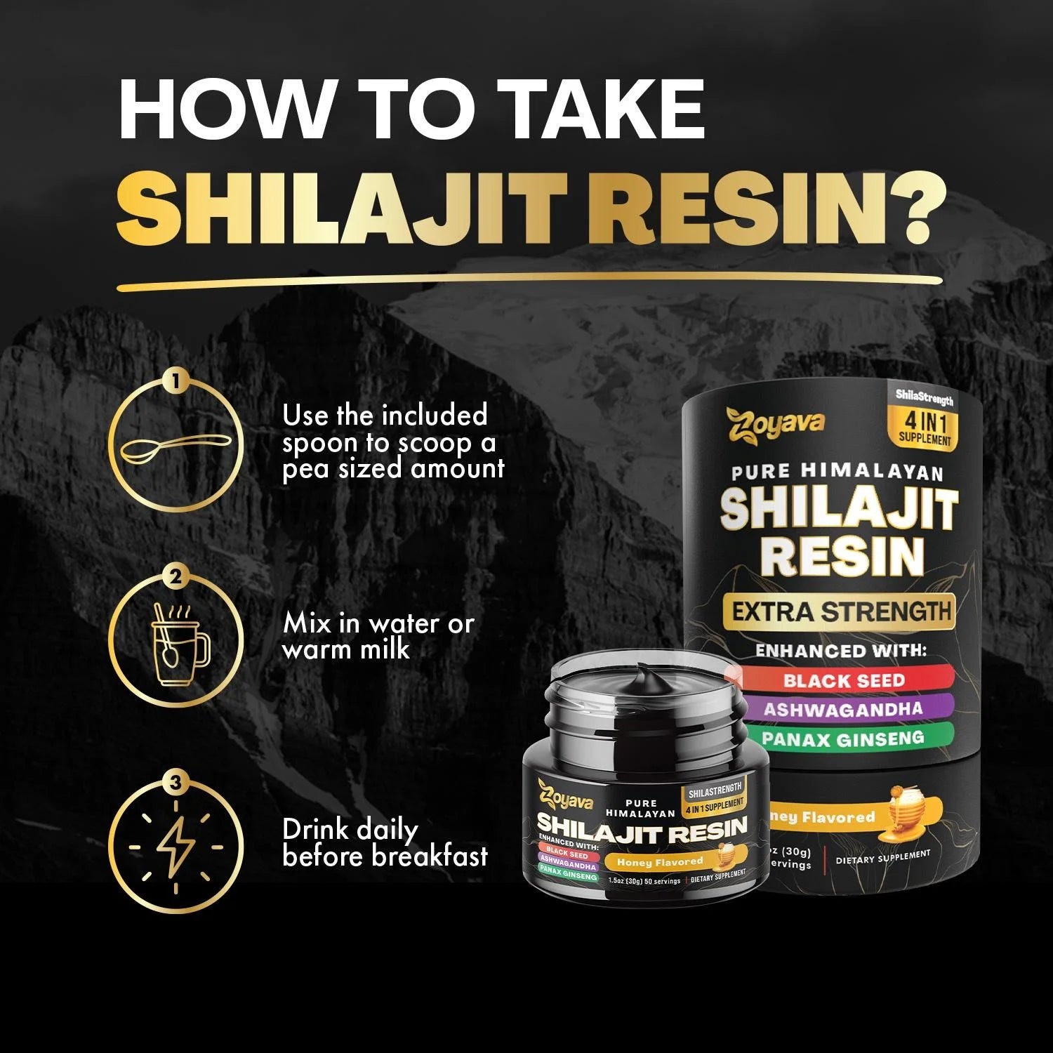 Shilajit Pure Himalayan Organic Resin, Natural Raw Black Seed, Ashwagandha, Panax Ginseng Shilajit for Men and Women, Fulvic Acid and Trace Minerals, Potent Herbal Blend for Enhanced Energy (Honey)