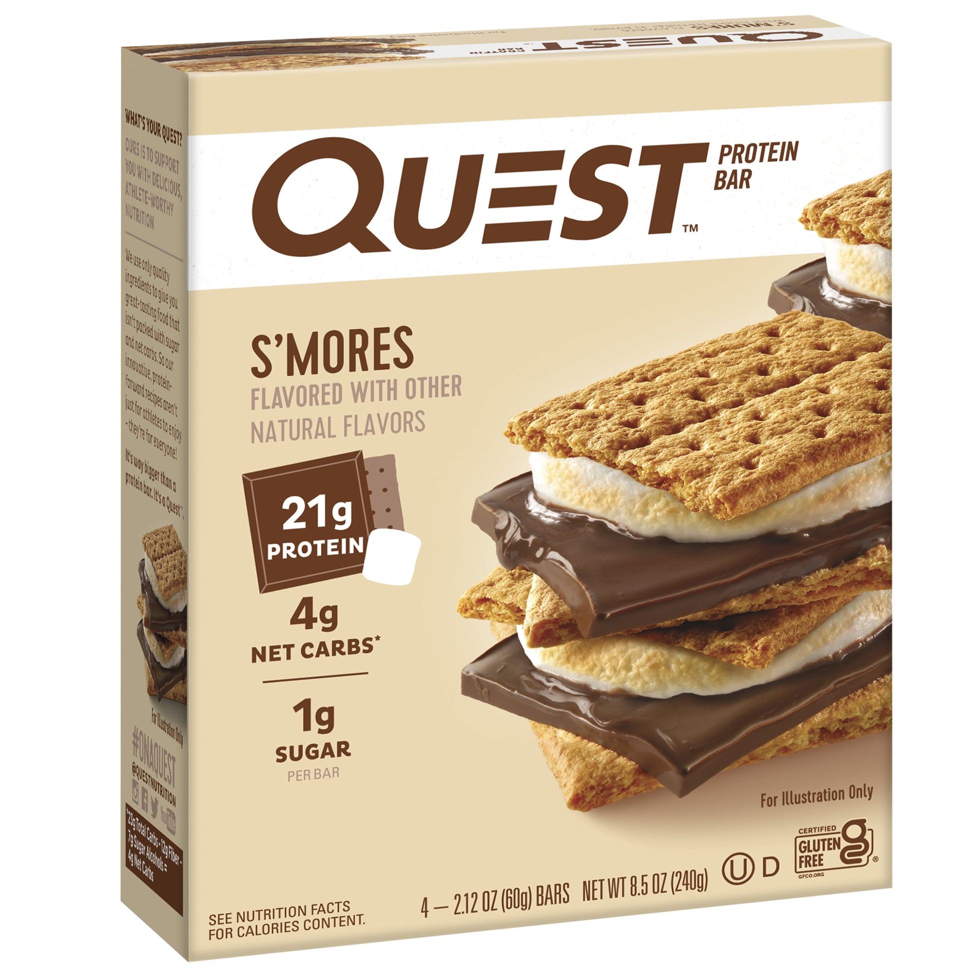 Quest Protein Bar, Smores, 20G Protein, Gluten Free, 4 Count