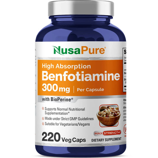 Benfotiamine 300Mg Capsules - 220 Veggie Caps, Non-Gmo, Vegan, Dietary Supplement for Adult Health & Wellness