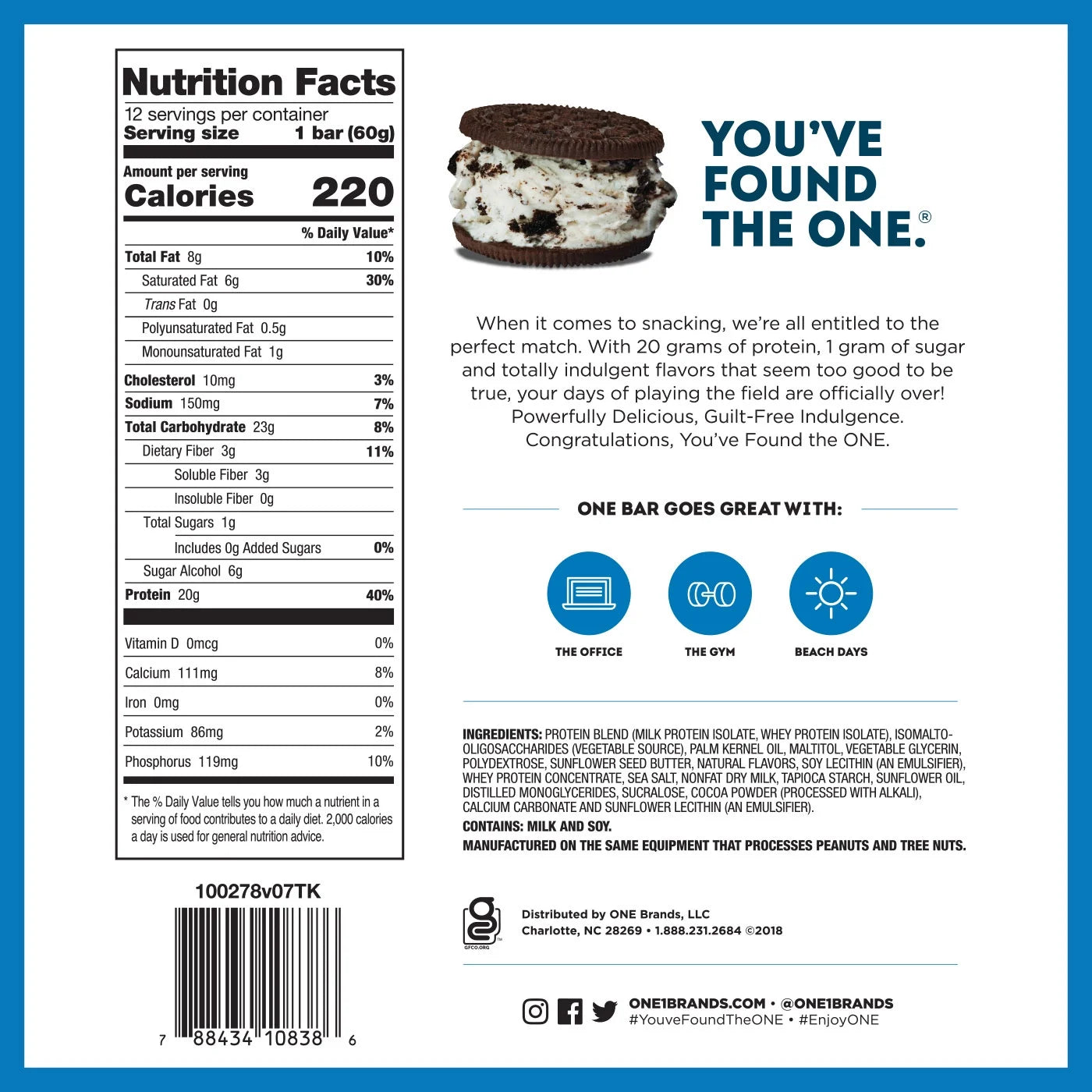 Protein Bar, Cookies & Crème, 20G Protein, 12 Count