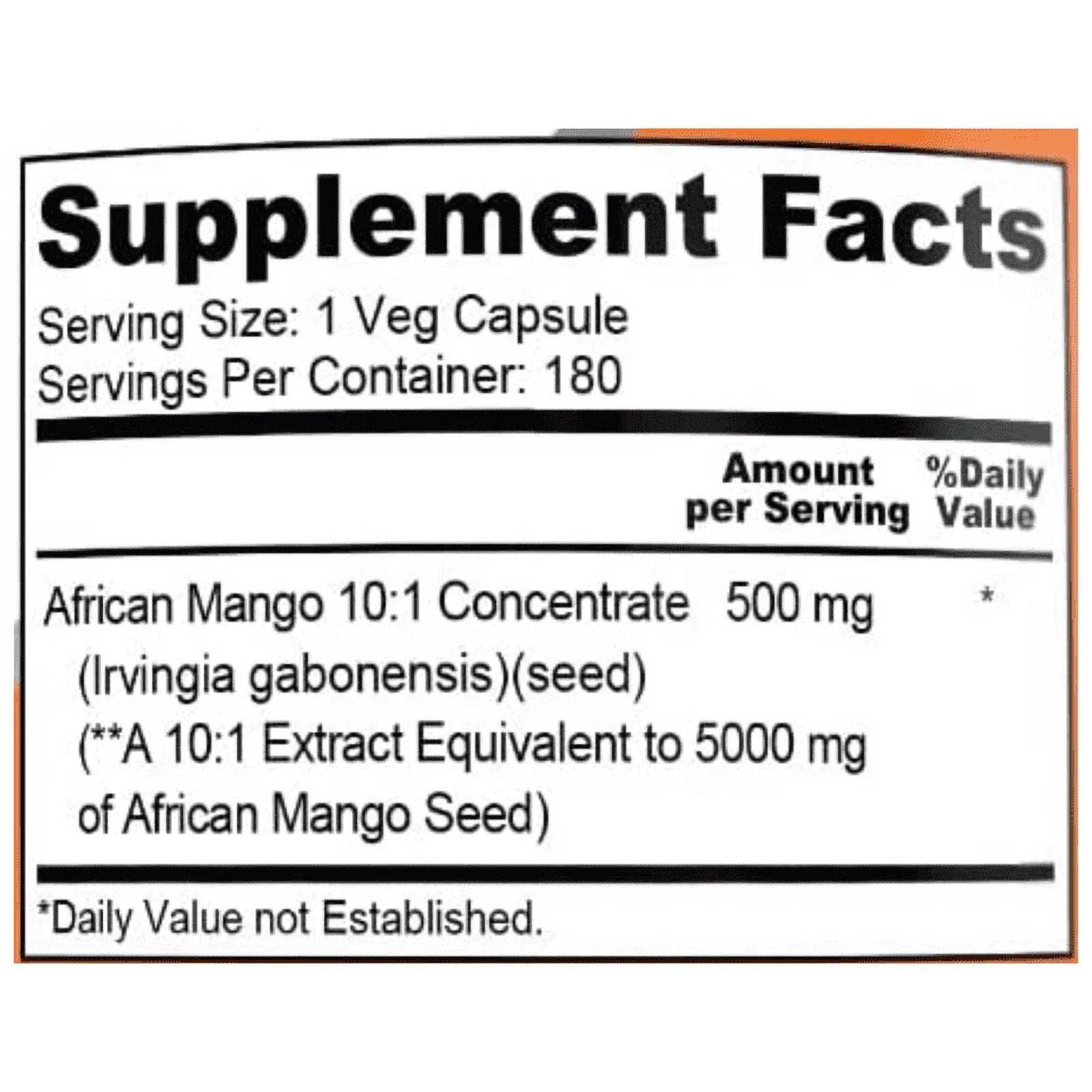 African Mango Extract: 5,000 Mg Veggie Caps, 180 Capsules, Non-Gmo & Gluten-Free, Dietary Supplement for Unisex Adult Health & Wellness