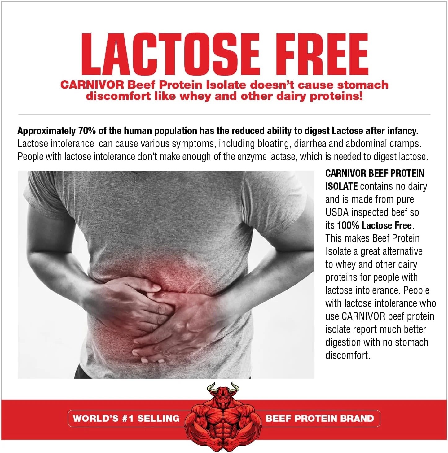 CARNIVOR Beef Protein Isolate, Muscle Building & Recovery, Lactose Free, Sugar Free, Fat Free, Chocolate, 2.25 Lbs, 28 Servings