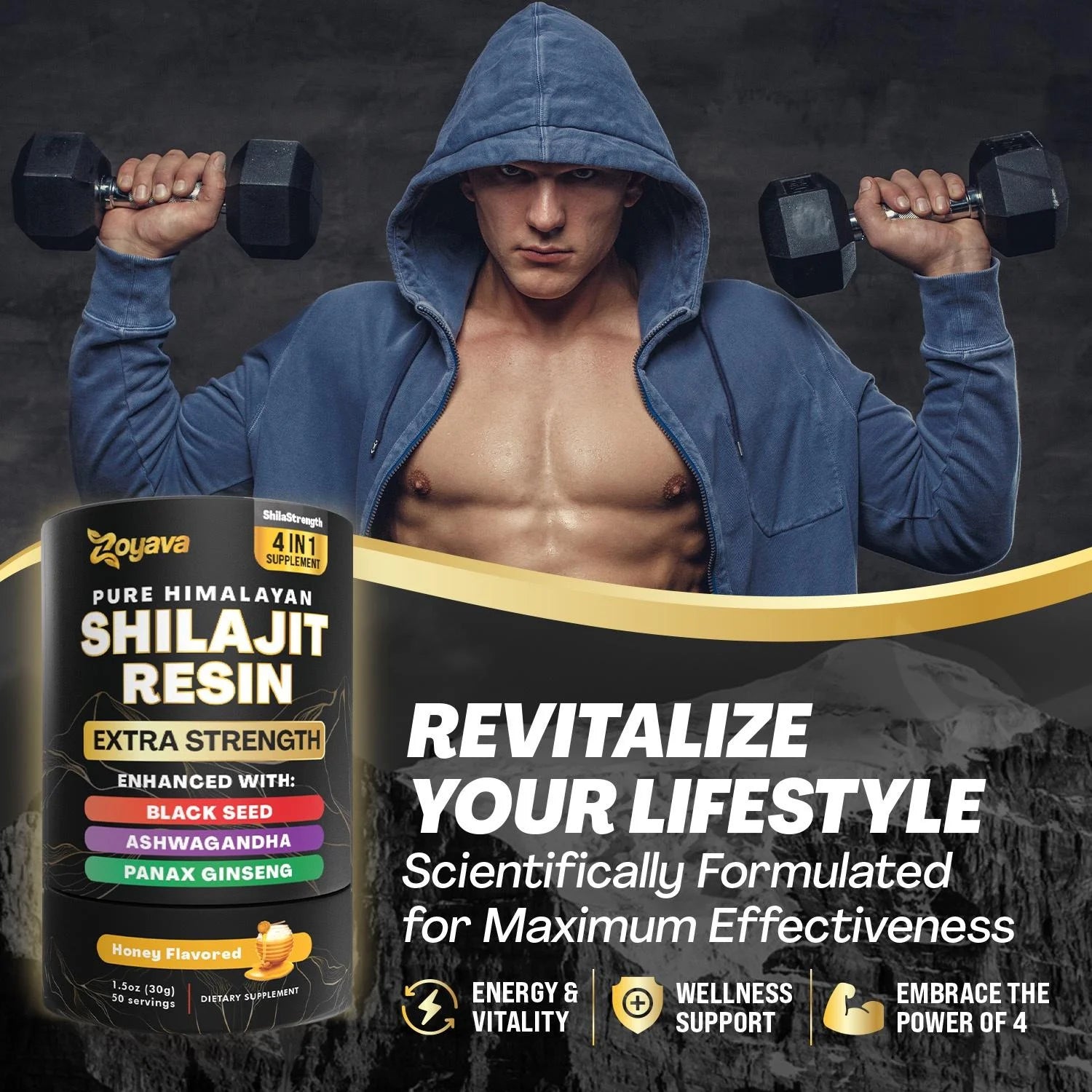 Shilajit Pure Himalayan Organic Resin, Natural Raw Black Seed, Ashwagandha, Panax Ginseng Shilajit for Men and Women, Fulvic Acid and Trace Minerals, Potent Herbal Blend for Enhanced Energy (Honey)