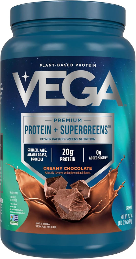 Protein + Supergreens - 20G Plant-Based Protein, Chocolate, 25 Servings, Real Greens & Veggies, n Keto, 0G Added Sugar, Non-Gmo, Gluten Free, Dairy Free, 1.8Lbs (Packaging May Vary)