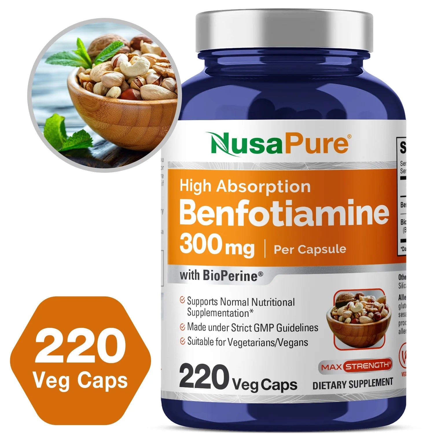 Benfotiamine 300Mg Capsules - 220 Veggie Caps, Non-Gmo, Vegan, Dietary Supplement for Adult Health & Wellness