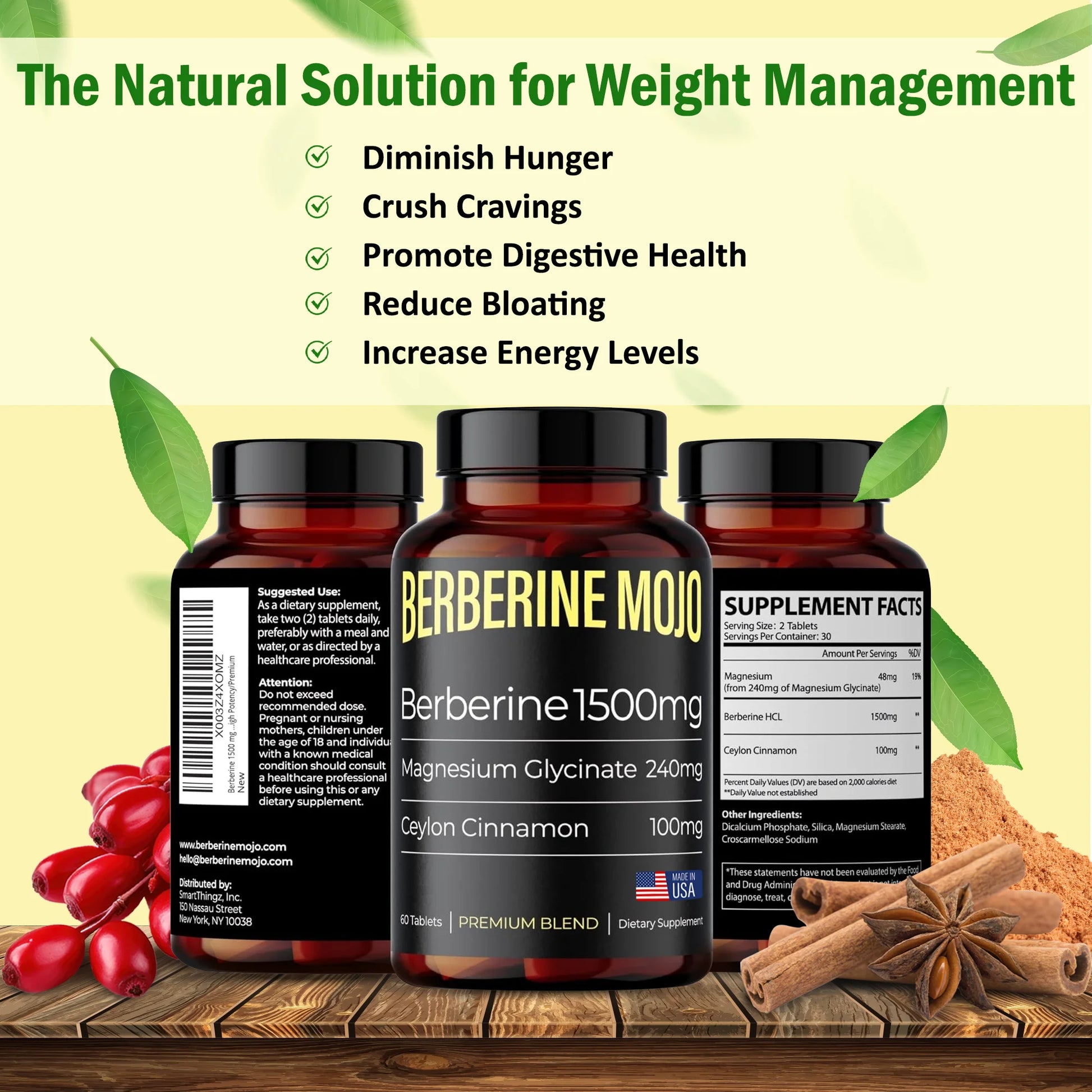 Berberine 1500Mg Supplement with Magnesium Glycinate and Ceylon Cinnamon. Weight Management & Immunity Booster for Women & Men. High Potency & Absorption. Premium Blend -