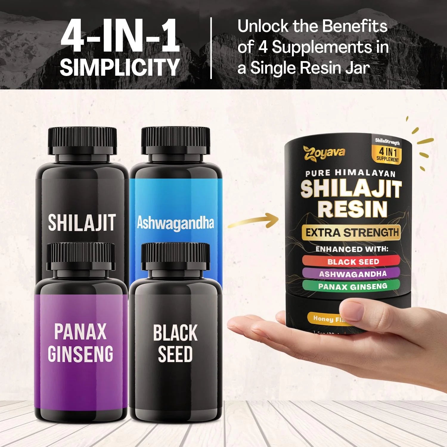 Shilajit Pure Himalayan Organic Resin, Natural Raw Black Seed, Ashwagandha, Panax Ginseng Shilajit for Men and Women, Fulvic Acid and Trace Minerals, Potent Herbal Blend for Enhanced Energy (Honey)