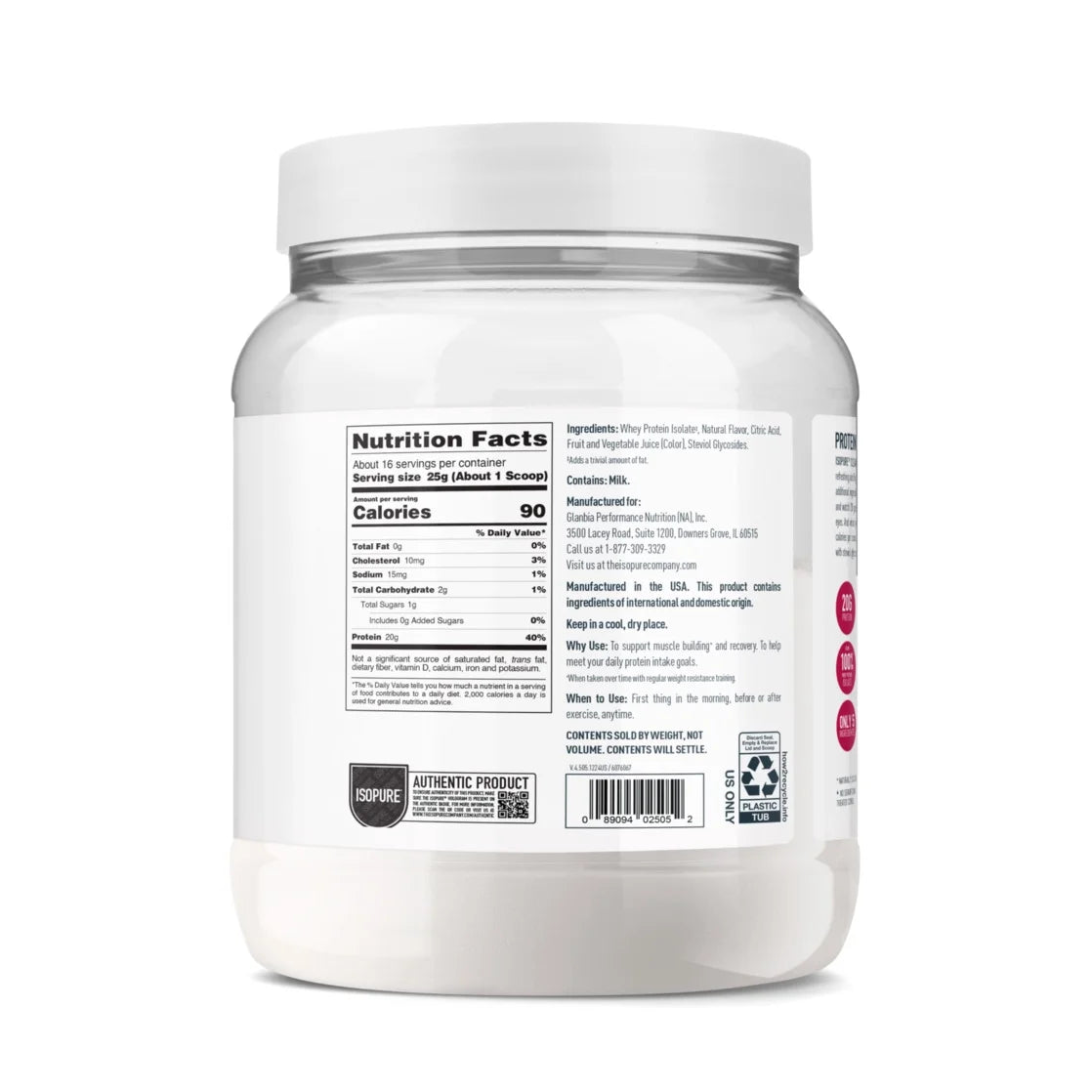 Clear Low Carb 100% Whey Protein Isolate Powder, Mixed Berry, 20G Protein, about 16 Servings