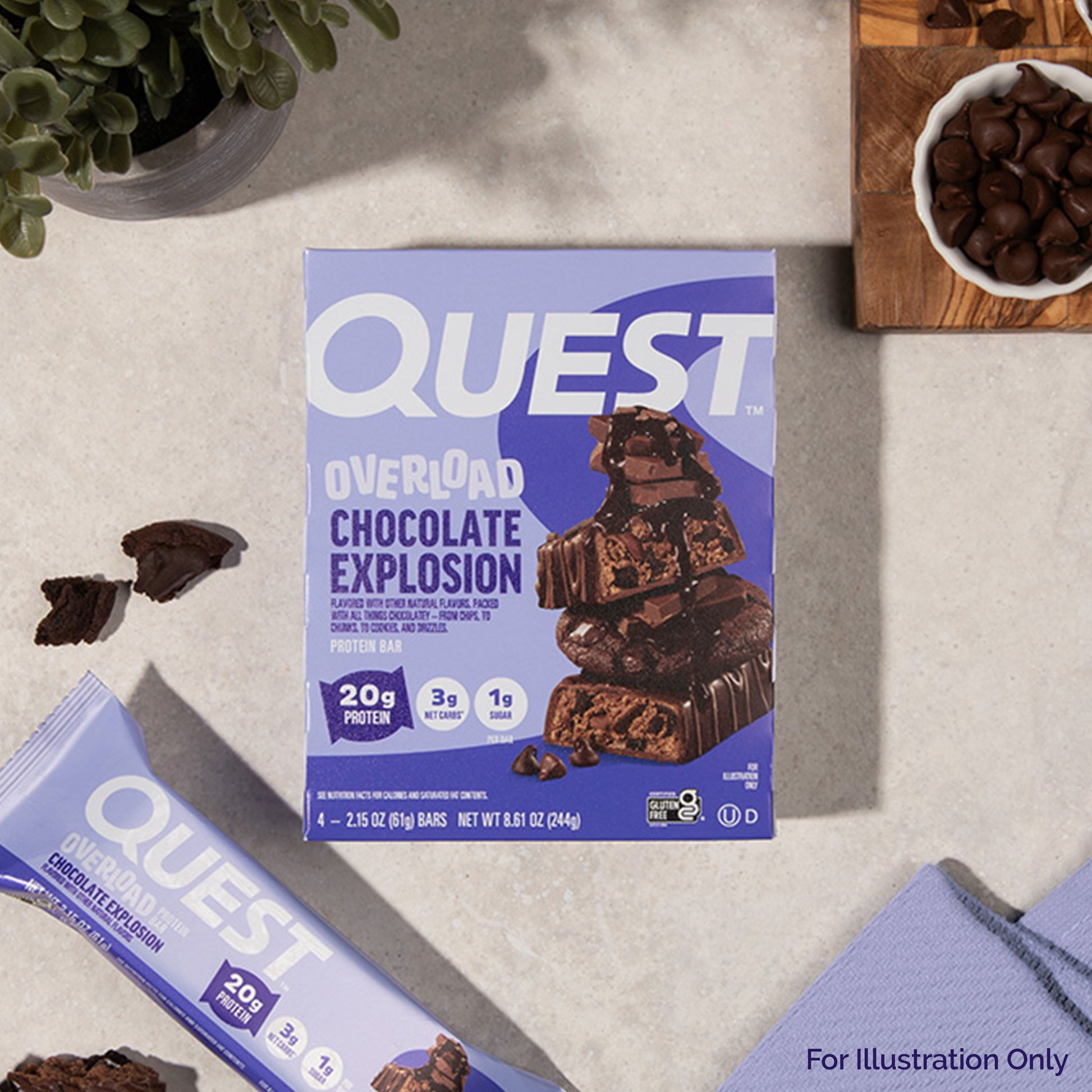 Quest Overload 20G Protein Bar, Chocolate Explosion Flavor, High Protein, Low Sugar, 4 Count