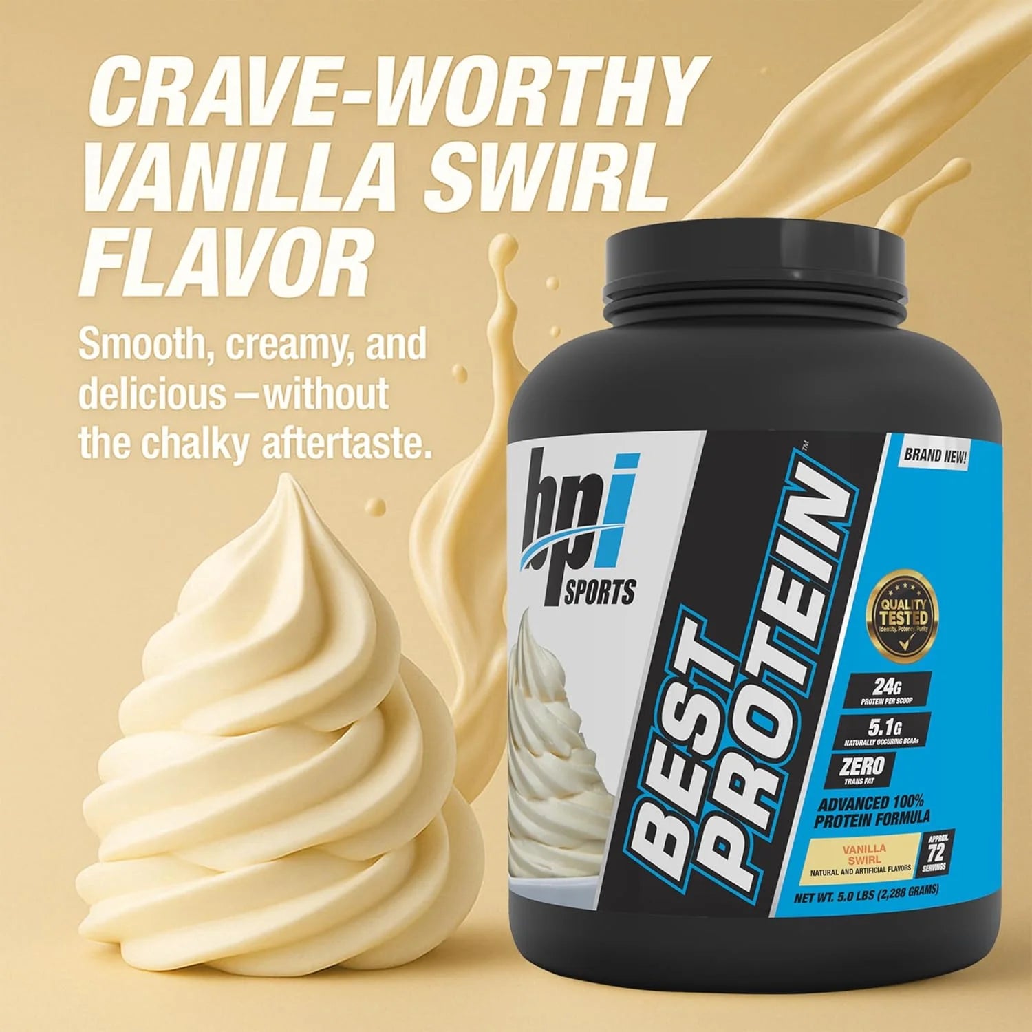 Best Protein Powder, 100% Whey Blend for Muscle Growth & Recovery, Vanilla Swirl, 5 Lbs (72 Servings)