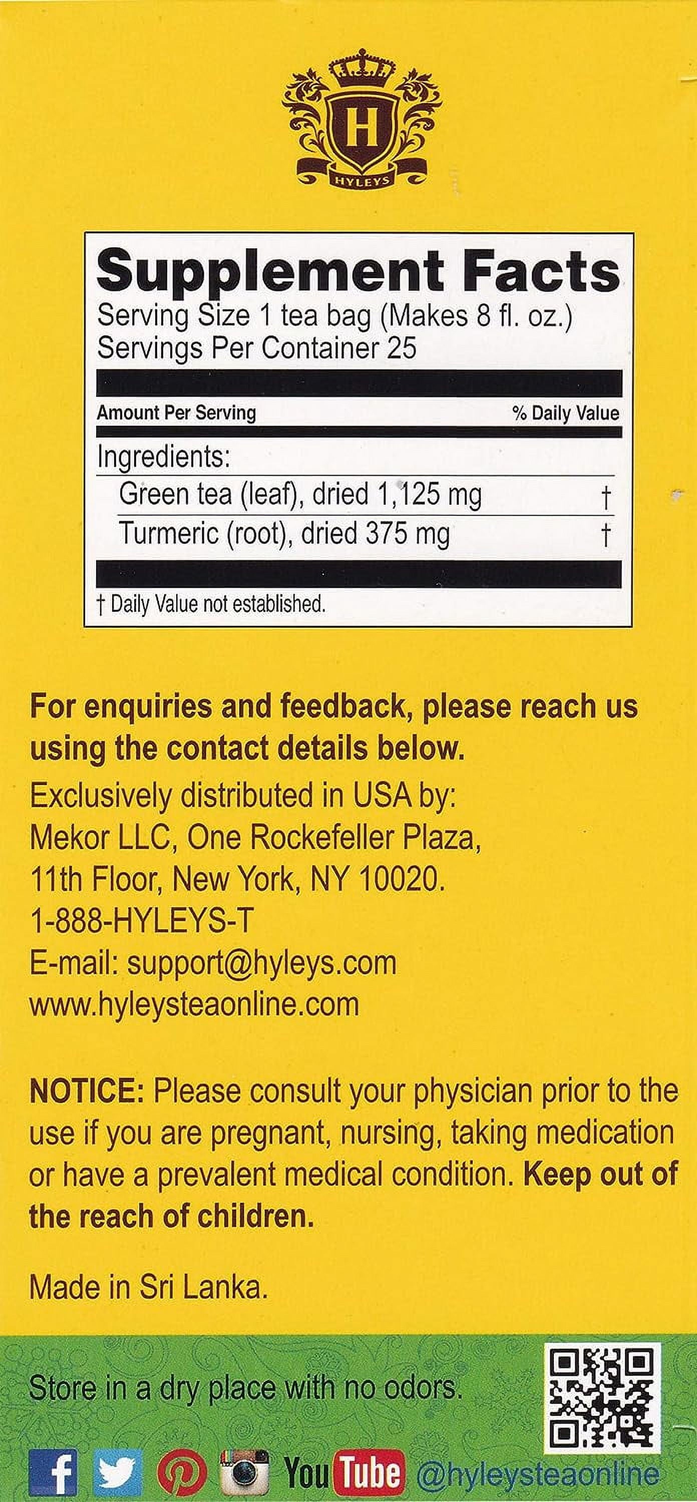 Green Tea with Turmeric - 25 Tea Bags - Wellness Herbal Supplement