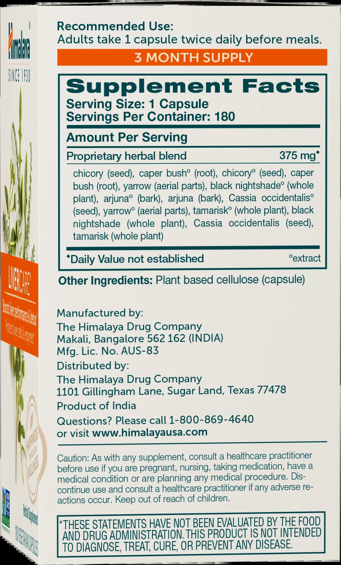 Livercare Supplement, Liver Cleanse and Detox, Vegan, 180 Capsules