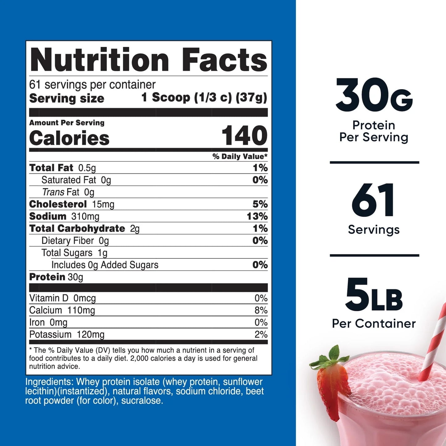 Whey Protein Isolate Powder (Strawberry Milkshake) 5LBS