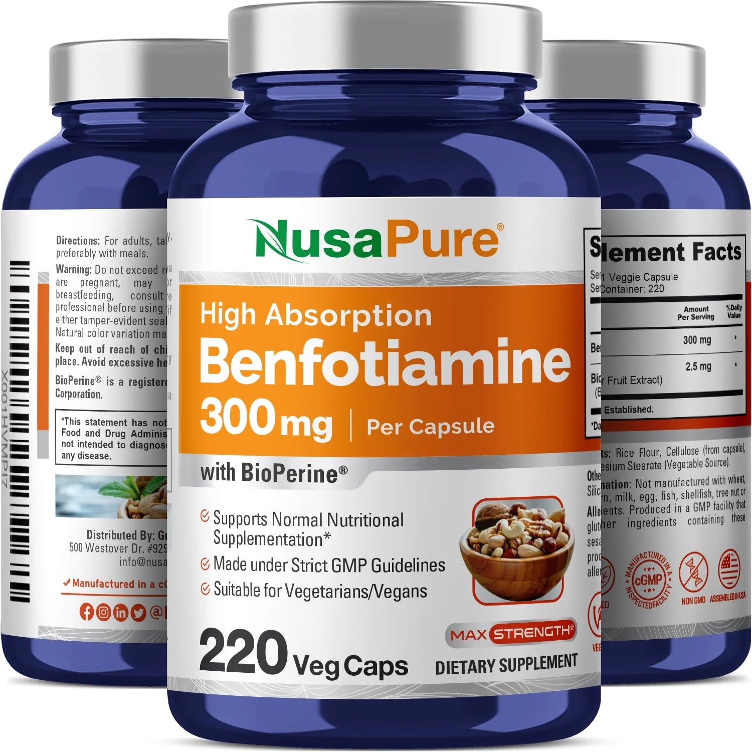 Benfotiamine 300Mg Capsules - 220 Veggie Caps, Non-Gmo, Vegan, Dietary Supplement for Adult Health & Wellness