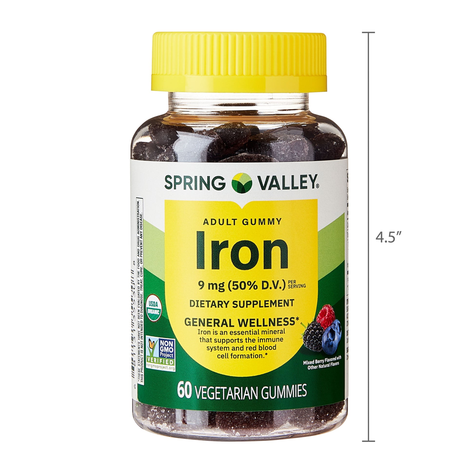 General Wellness/Circulatory Health Iron Supplement Gummies, Mixed Berries, 9 Mg, 60 Count