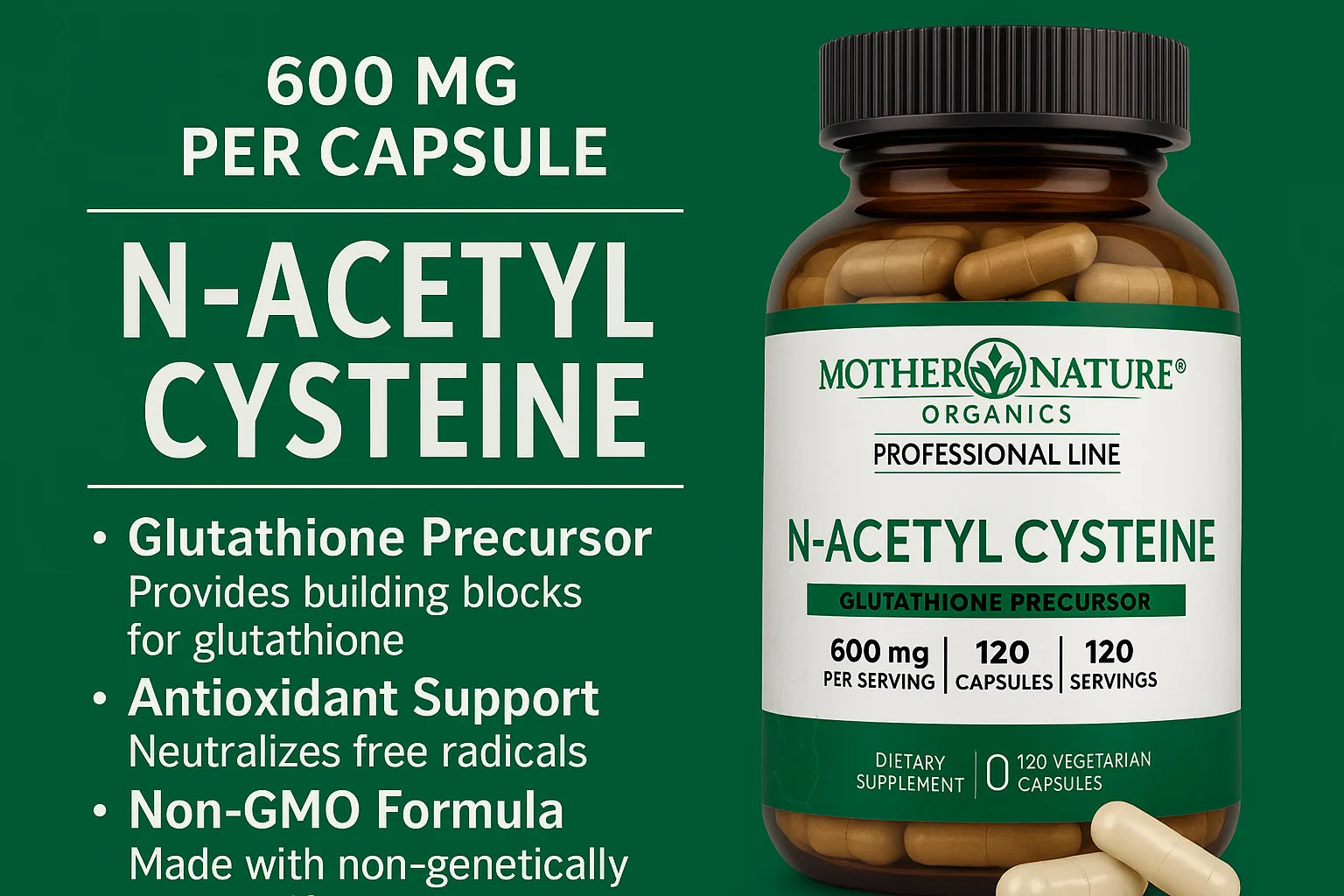 Essential High-Potency Vegan N-Acetyl-L-Cysteine (NAC) Supplement, 600Mg, 120 Count