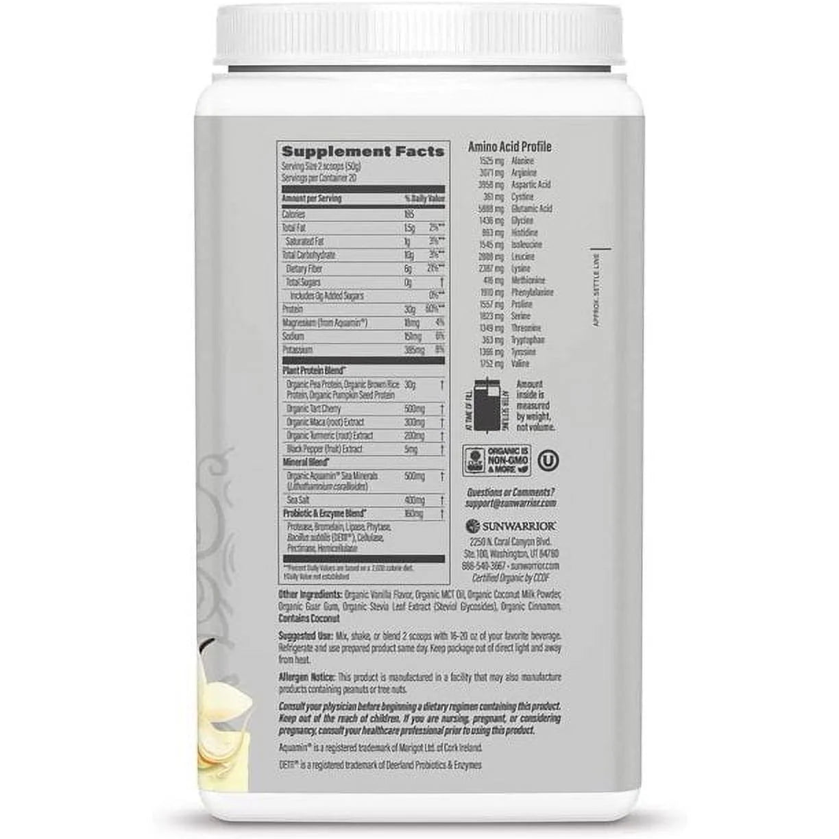 Sport Organic Active Protein Vanilla Vegan Protein Powder 20 Servings