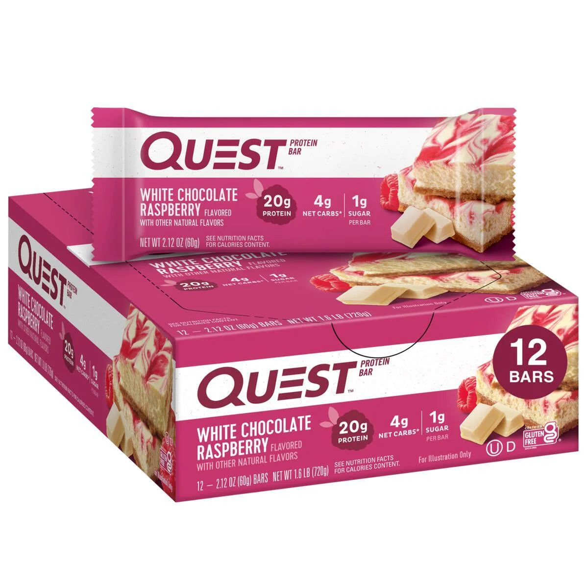 Quest Protein Bar, White Chocolate Raspberry, 20G Protein, 12 Count