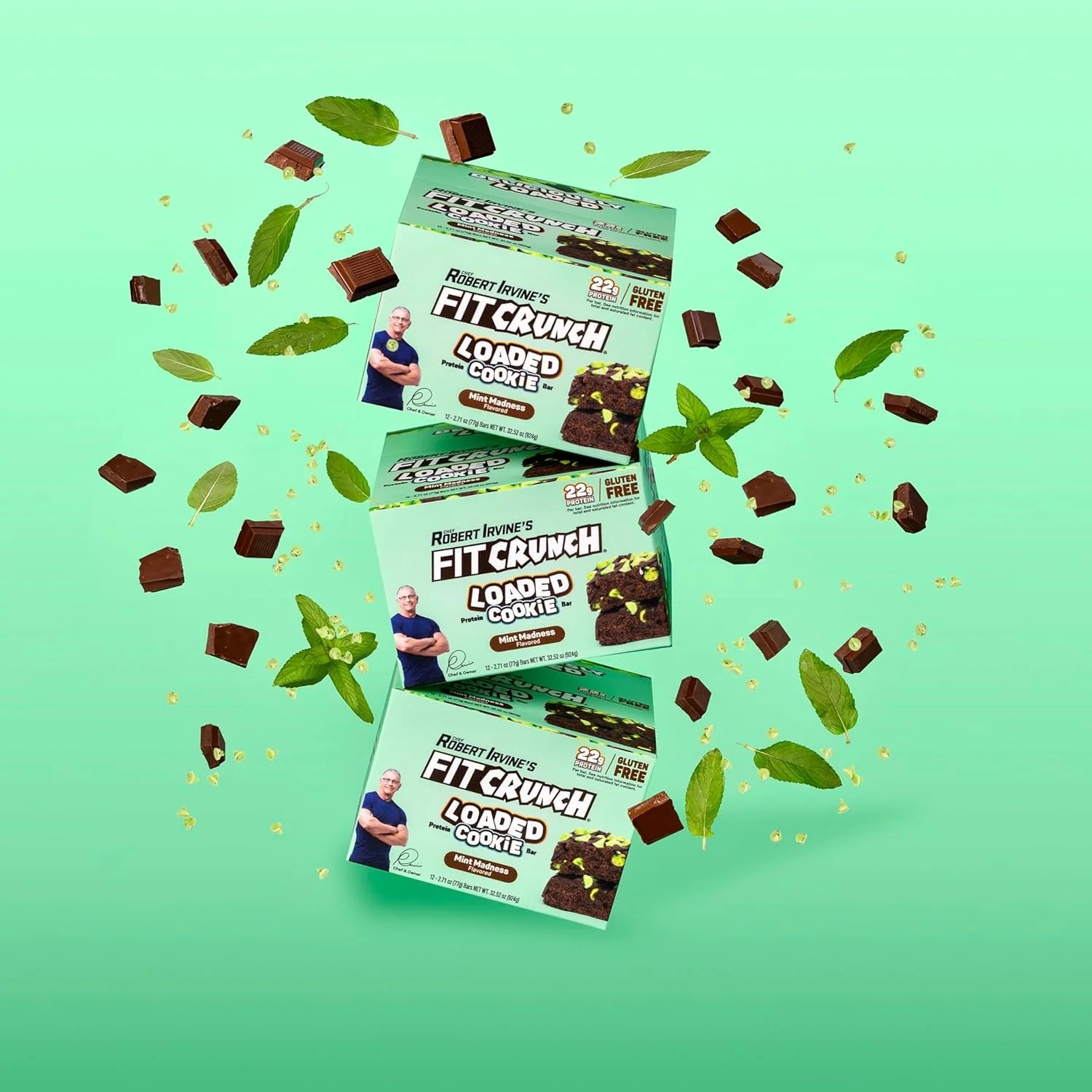 Fit Crunch Loaded Cookie Protein Bar, High Protein, Gluten Free, Protein Snack (12 Cookie Bars, Mint Madness)