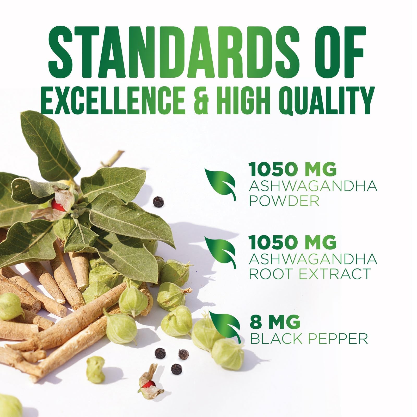 Ashwagandha 2100Mg - Extra Strength with Black Pepper for Max Absorption, Ashwagandha Powder and Root Supplements for Women & Men, Antioxidant Support, Vegan, Non-Gmo & Gluten Free - 60 Capsules