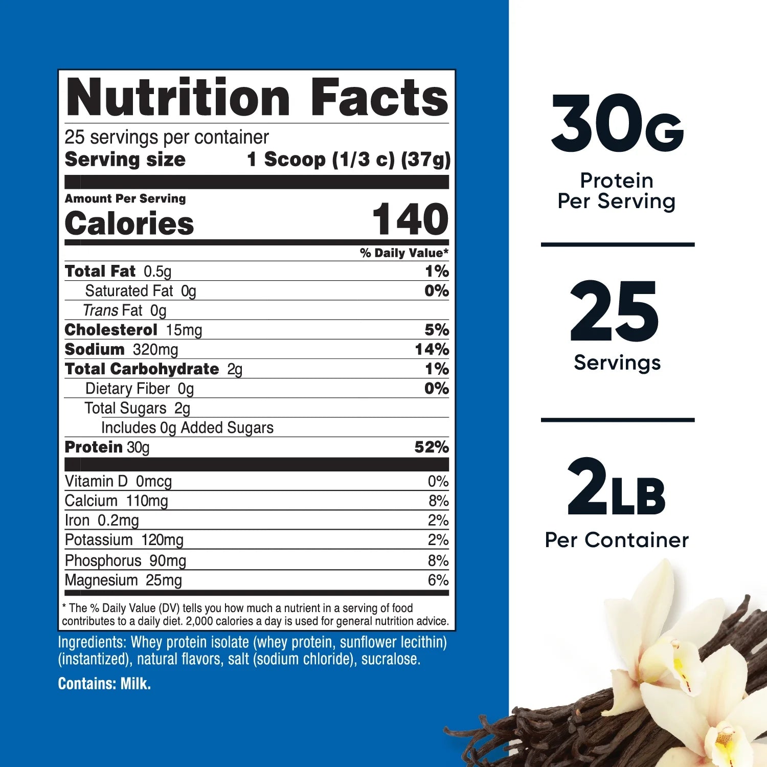 Grass-Fed Whey Protein Isolate Powder (Vanilla) 2LBS - Protein