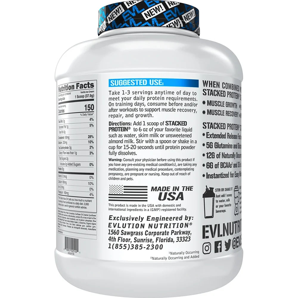Stacked Protein Protein Powder with 25 Grams of Protein, 6 Grams of Bcaas and 5 Grams of Glutamine (Vanilla Ice Cream, 5 LB)