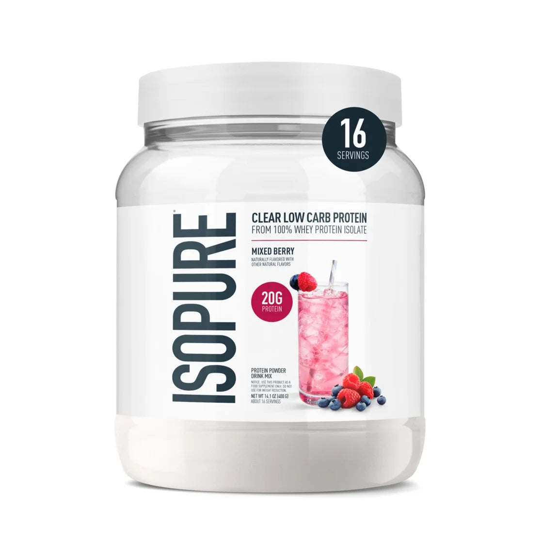 Clear Low Carb 100% Whey Protein Isolate Powder, Mixed Berry, 20G Protein, about 16 Servings