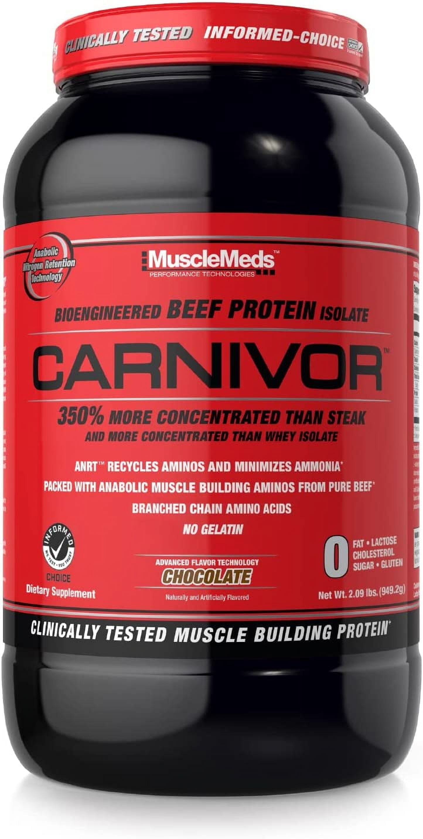 CARNIVOR Beef Protein Isolate, Muscle Building & Recovery, Lactose Free, Sugar Free, Fat Free, Chocolate, 2.25 Lbs, 28 Servings