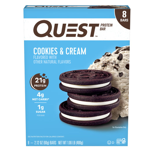 Quest Protein Bar, Cookies & Cream, High Protein, Gluten Free, 8 Count