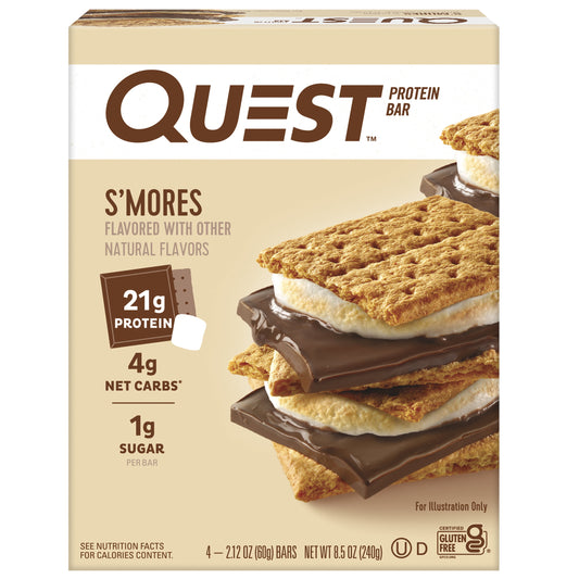Quest Protein Bar, Smores, 20G Protein, Gluten Free, 4 Count