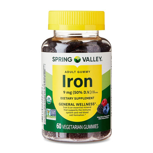 General Wellness/Circulatory Health Iron Supplement Gummies, Mixed Berries, 9 Mg, 60 Count