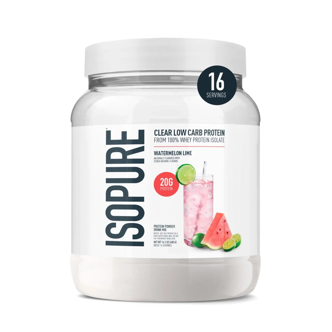 Clear Low Carb 100% Whey Protein Isolate Powder, Watermelon Lime, 20G Protein, about 16 Servings