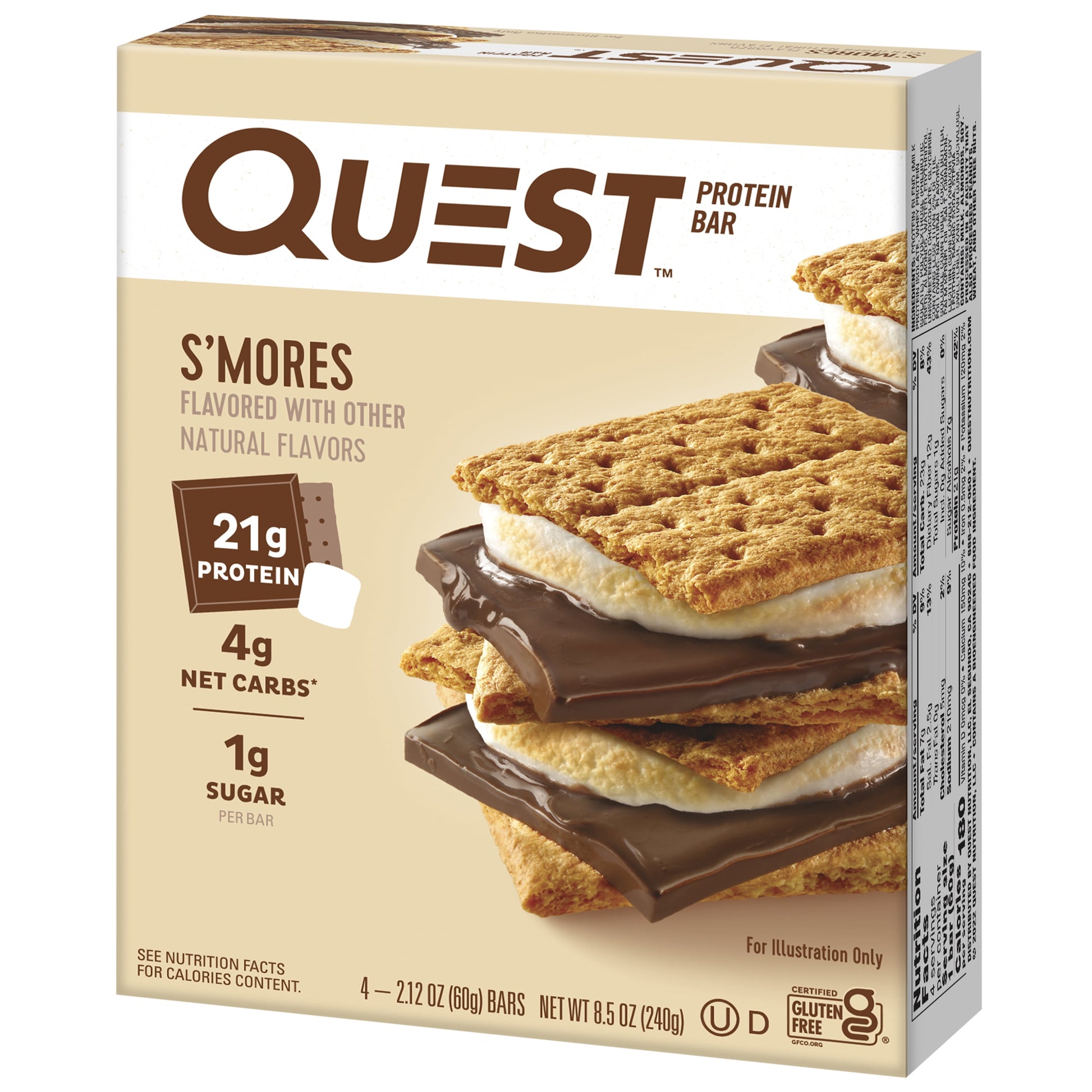 Quest Protein Bar, Smores, 20G Protein, Gluten Free, 4 Count