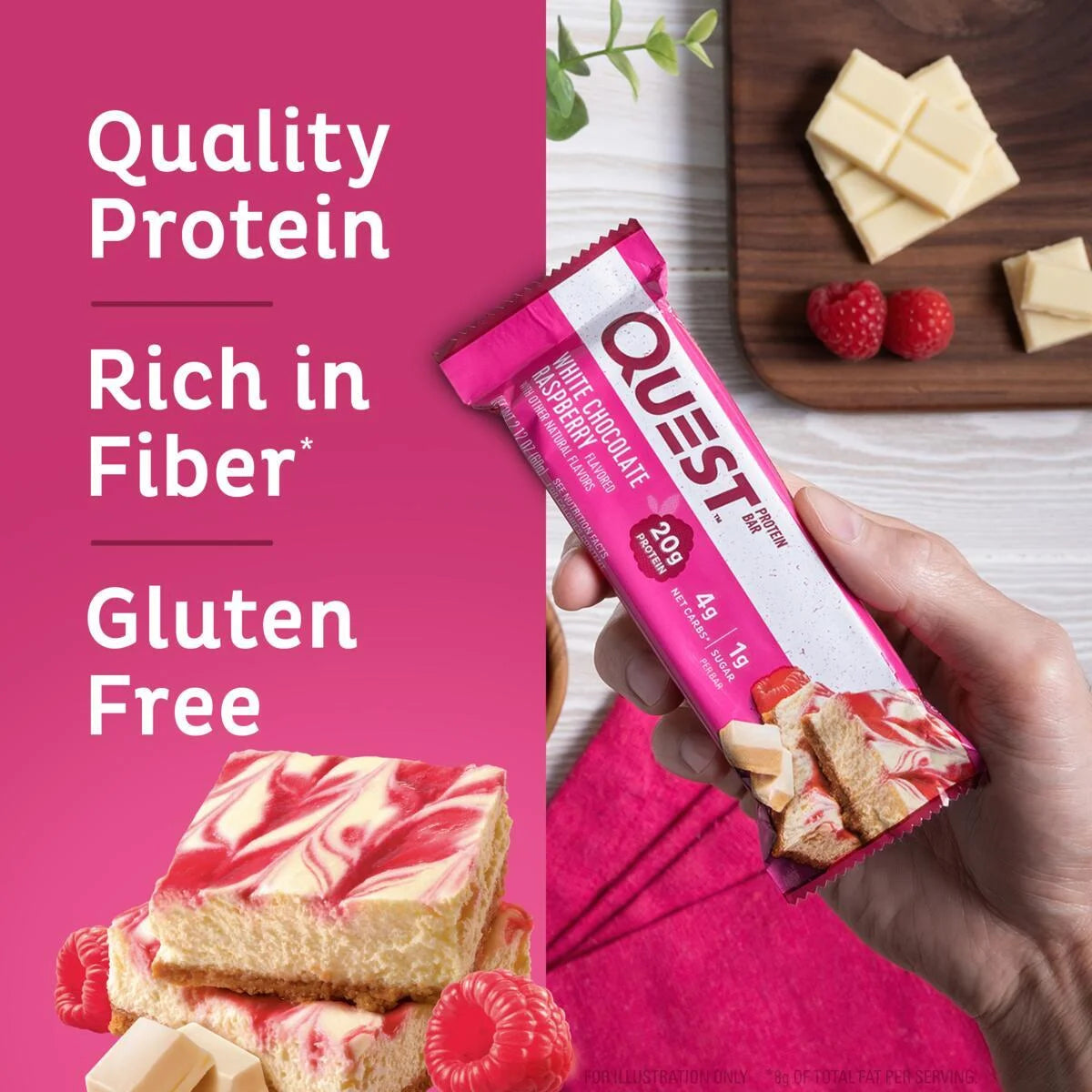 Quest Protein Bar, White Chocolate Raspberry, 20G Protein, 12 Count